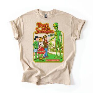 Don't Talk to Strangers Alien T-Shirt Women's Funny Retro Safety Tee Gift